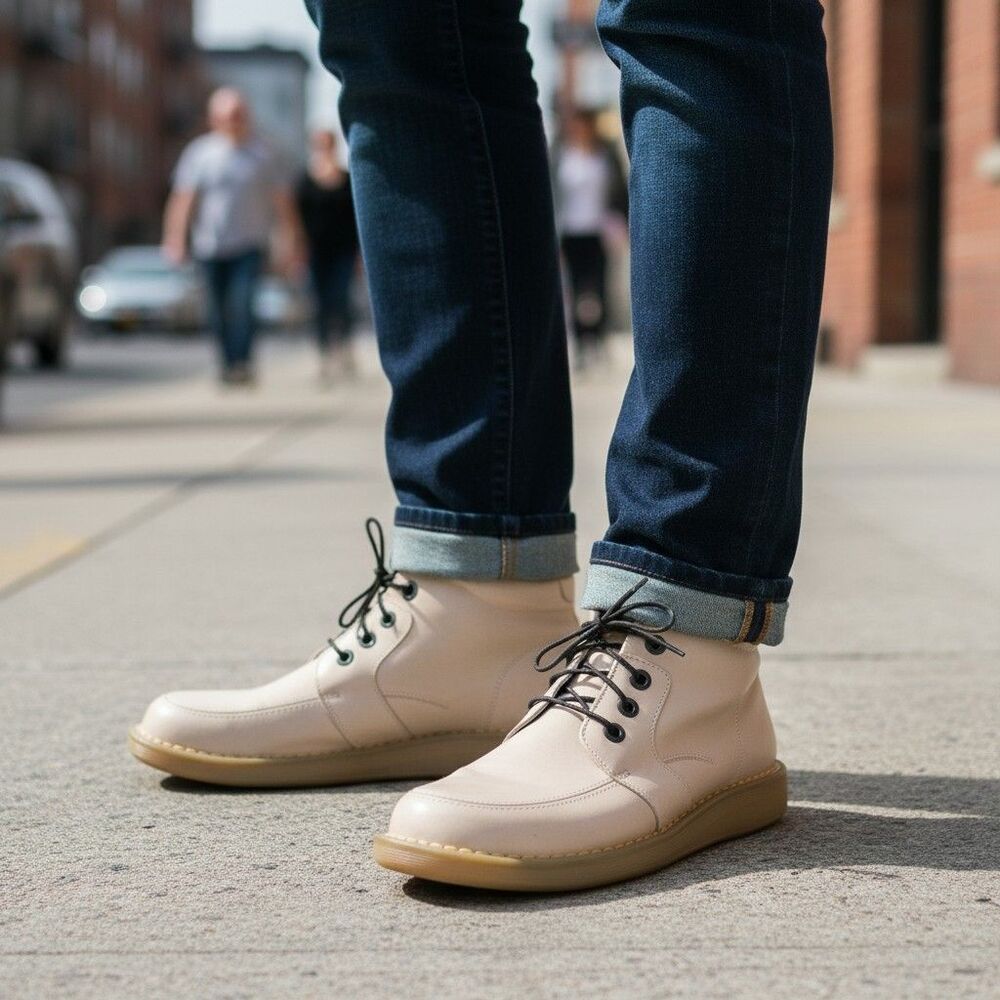 Vintage Dr. Martens Boots Ankle 4 Eye Grey Leather Lace Up England Mens 6.5